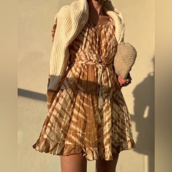 Ulla Johnson Naiara Ruffled Trim Mini Dress in Sand - Picture 1 of 9